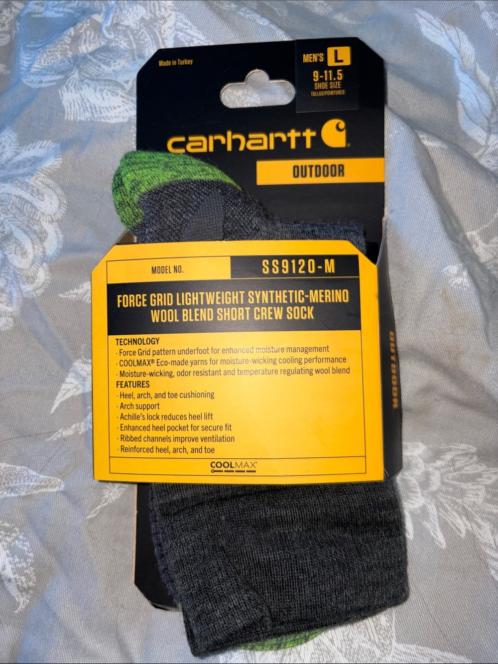 Carhartt Men's Black Crew Socks with Green Accent